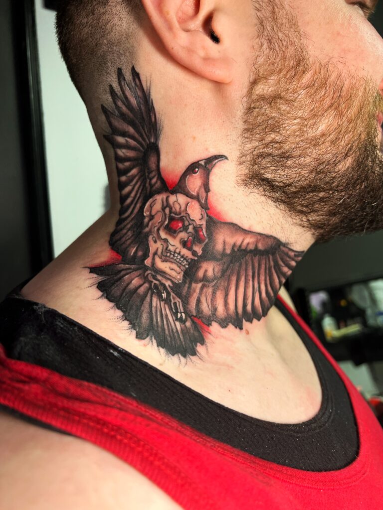 Joanna Szpernoga - Crow Skull Neck Tattoos
